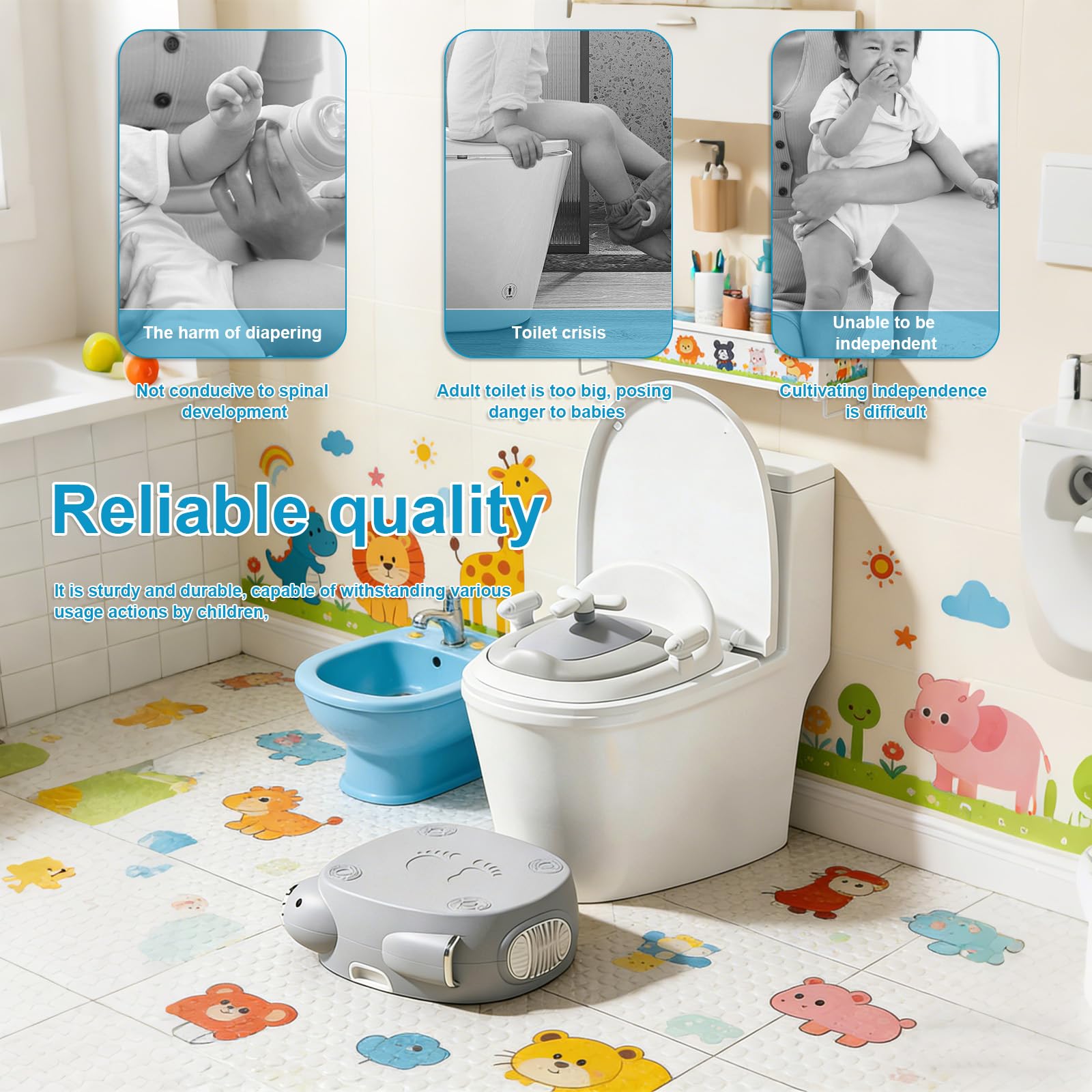 Asiento de inodoro para entrenamiento de orinal, asiento de inodoro 3 en 1 para niños pequeños con tapa de mango de protección contra salpicaduras para niños y niñas de 1 a 5 años