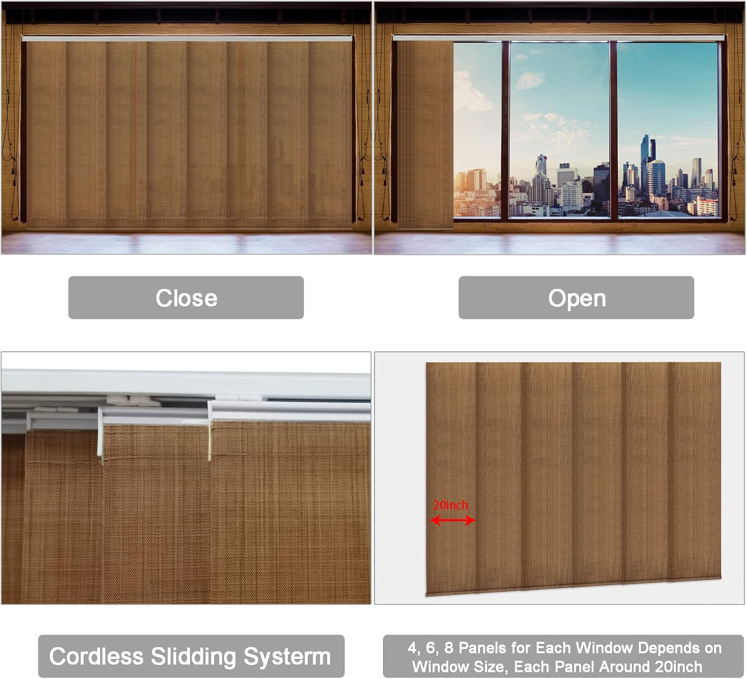 LETAU Cordless Track Blinds Sliding Panels, 100% Blackout Made to Order Vertical Blinds for Sliding Doors, Large Windows, Open Spaces and Room Dividers, Khaki