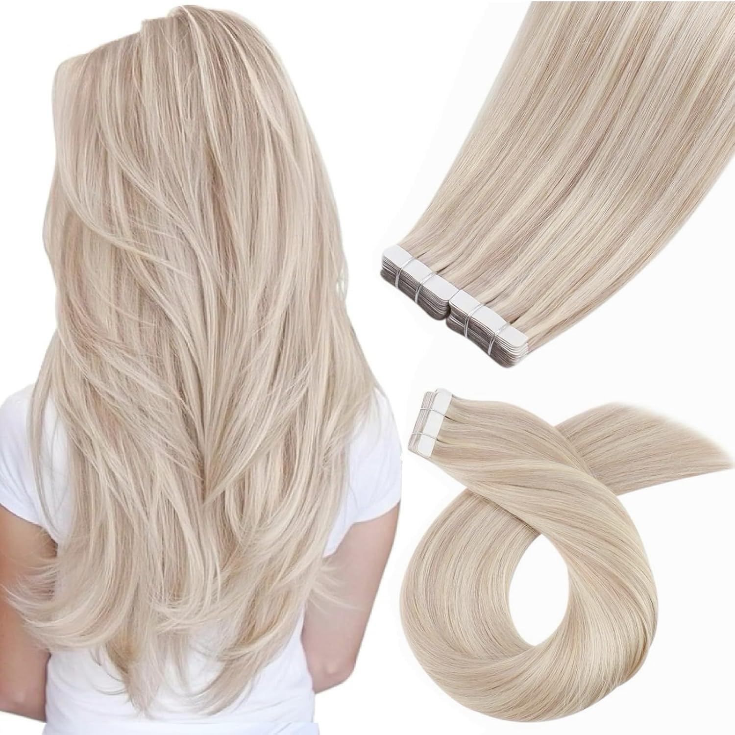 Moresoo Extensions Echthaar Tape in Unsichtbar Tape Extensions Echthaar
