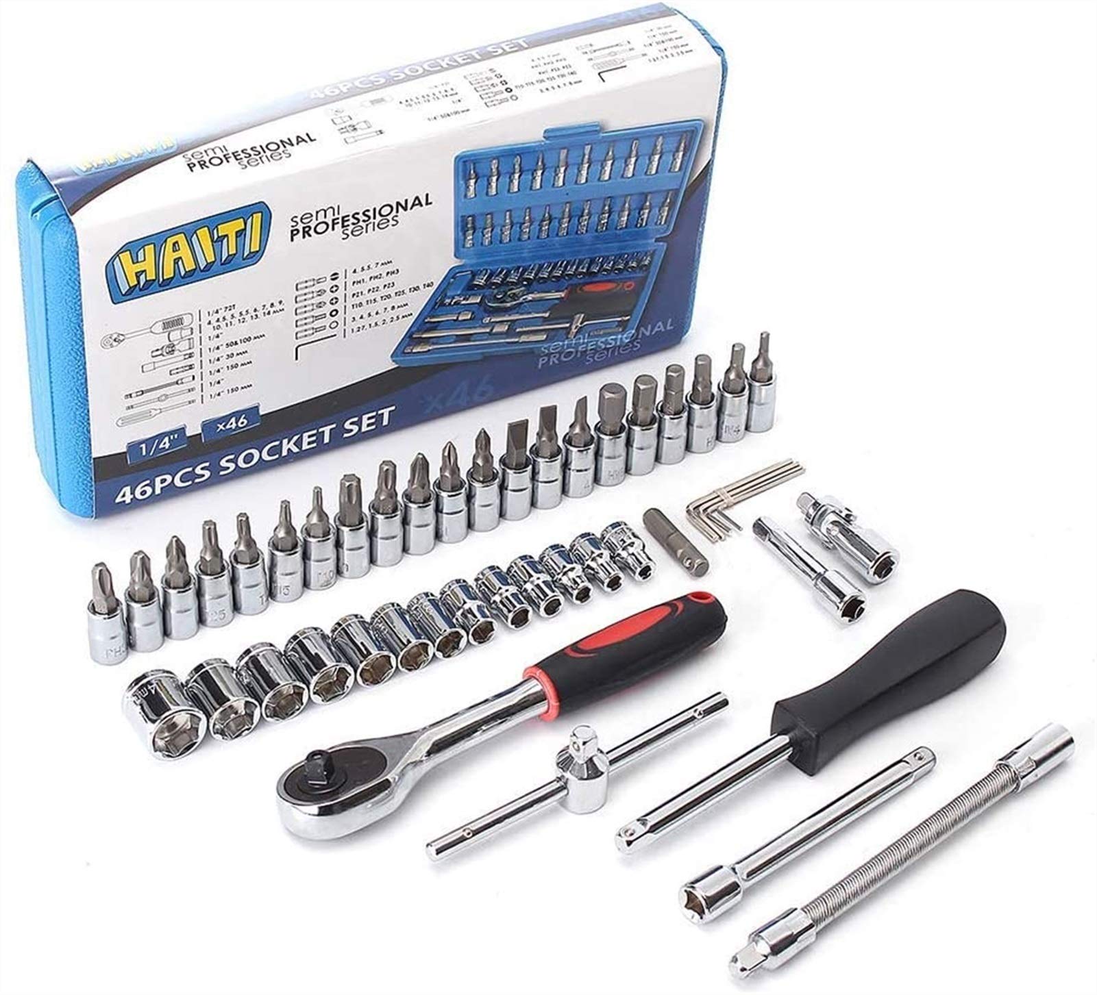 Klucze 46 szt. 1/4 i 1 cm Bit napędowy Torx Zestaw kluczy nasadowych kombinowanych narzędzi mocujących