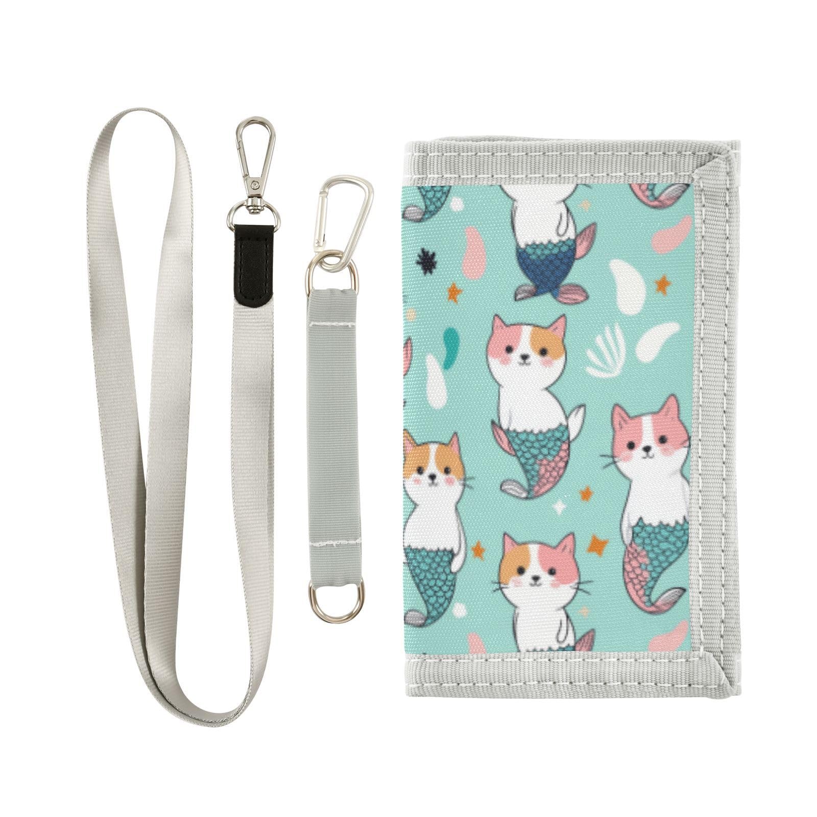 Wusikd Cute Cats Kids Wallet for Boys Girls Mermaid Tails Toddler Trifold Wallet Novelty Wallet for Teens Women Men