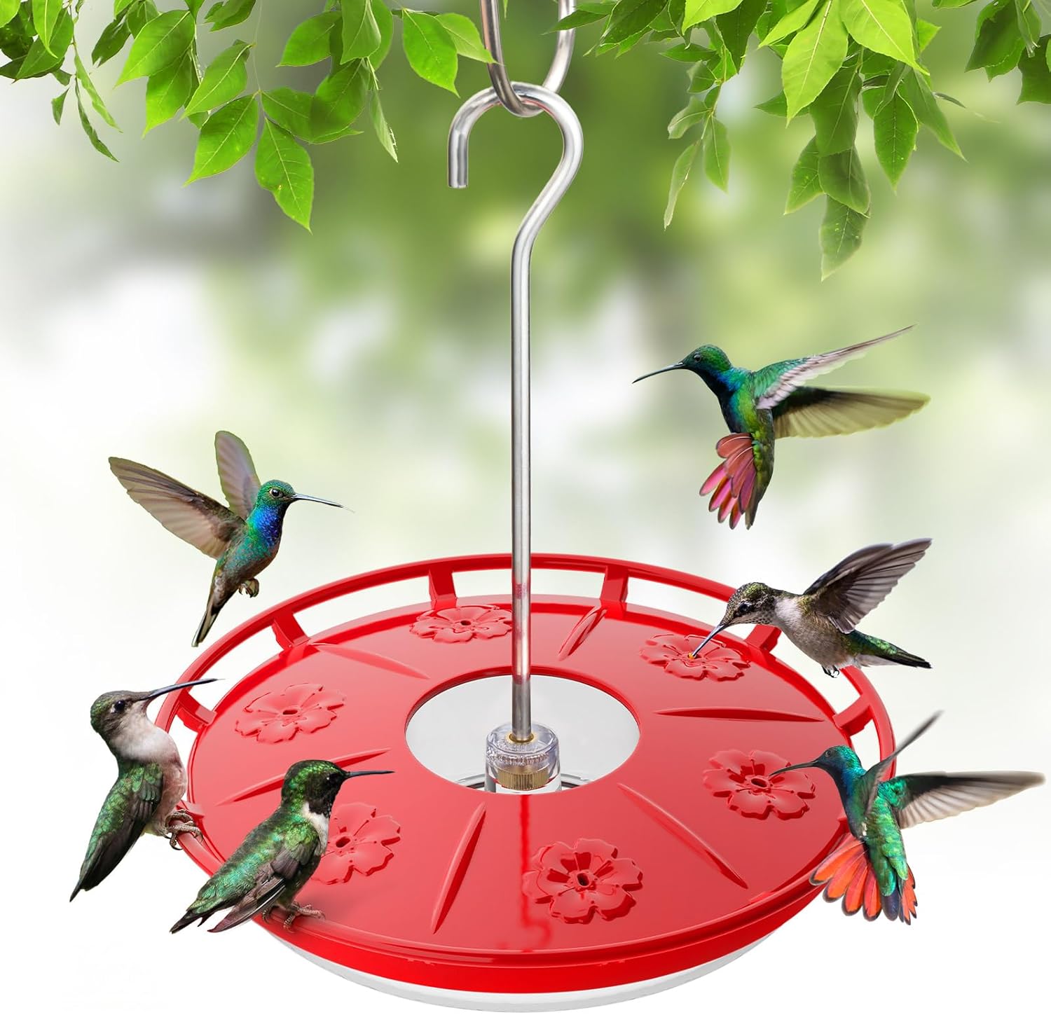 Kingsyard 16 OZ Hummingbird Feeders for Outdoors Hanging, 6 Bee Proof Feeding Ports Humming Nectar Bird Feeder, Ant Moat Easy to Refill & Clean Leak-Proof, Garden Décor Gifts for Women Mom