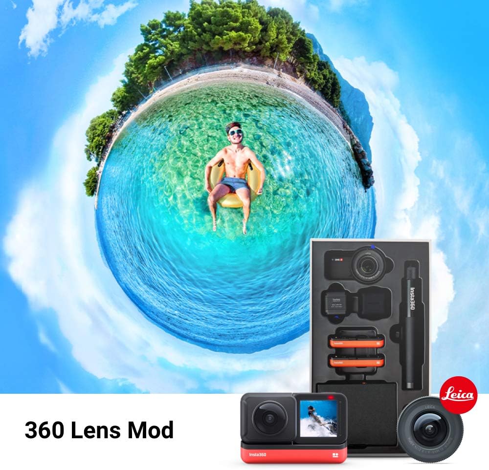 Insta360 ONE R Ultimate Kit – 5.3K 1-Inch Sensor Action Camera & 5.7K 360 Camera with Interchangeable Lenses, Stabilization, Waterproof (Selfie Stick, 32GB Memory Card, Battery Bundle)