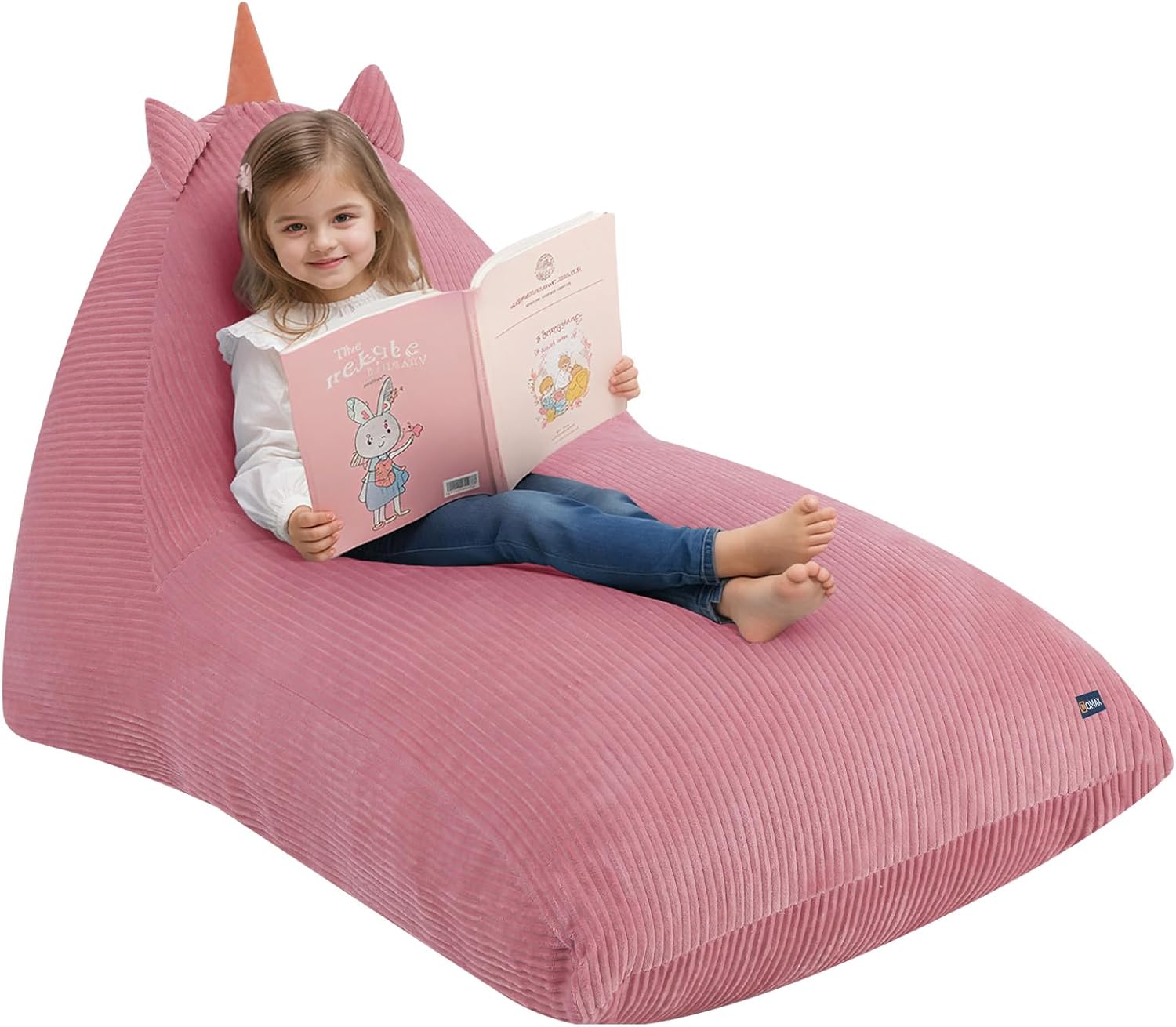COMAX Bean Bag Chairs for Kids, Unicorn Kid Beanbag Chair with Filler, Toddler Lounge Bean Chair Corduroy, Lazy Floor Lounger for Girls and Boys Stuffed, Pink