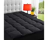 ELEMUSE King Black Mattress Topper for Back Pain, Extra Thick Mattress Pad Cover, Plush Soft Pillowtop with Elastic Deep Pocket, Overfilled Down Alternative Filling