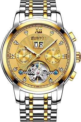 ZUNPAI Watches for Men Automatic Transparent Skeleton Mechanical Luxury Watch Classic Self-Winding Calendar Diamond Stainless Steel Waterproof Mens Wrist Watch