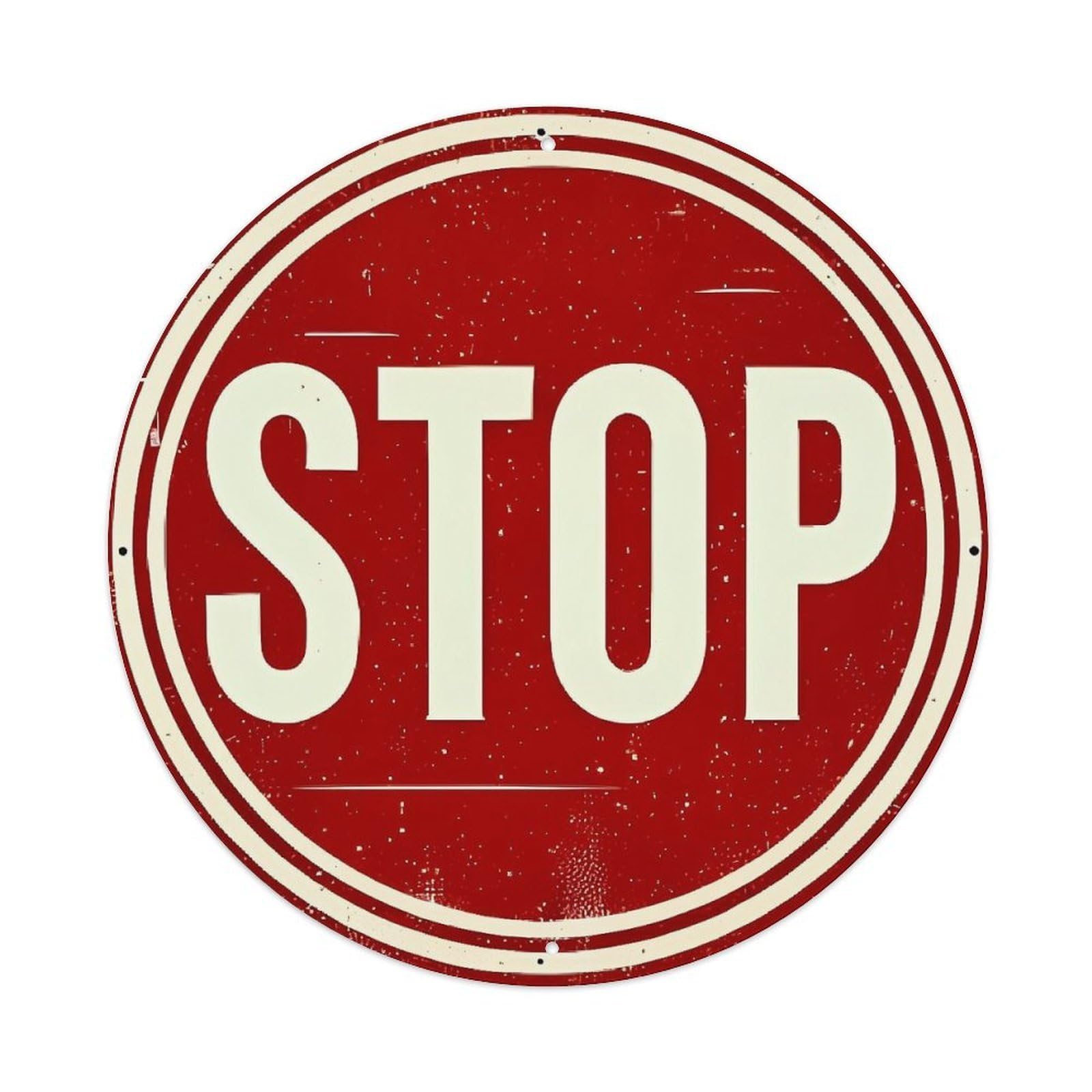 Stop Sign Vintage Red Circle Vintage Metal Tin Sign Retro Wall Decor for Home Bar Garage Cafe, Indoor & Outdoor Decorative，circle Metal Poster, 8x8 Inch