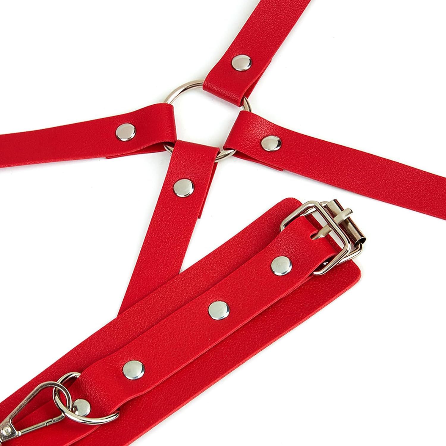 Women's Gothic Leather Waist & Thigh Restraint Set with Handcuffs, Adjustable Punk Body Harness, Sexy Leg Garter Belt Role-Play Costume, Stocking Stuffers Gifts for Couples Adults Wives