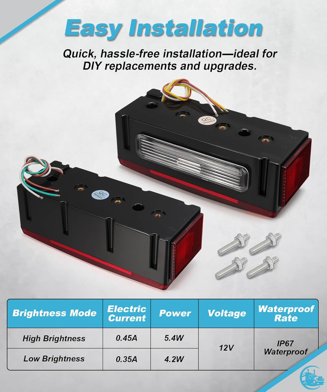 LED Trailer Tail Light w/Triple Light Bars 12V Rectangular Trailer Light 131 Super-Bright LEDs Brake Turn Running License Plate Side Marker Light for Boat Trailer IP67 DOT Certified Red Lens