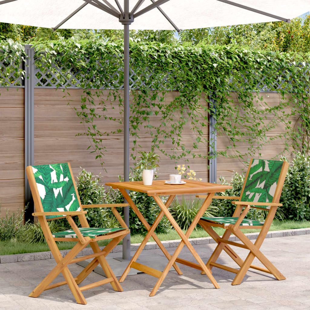 LAPOOH Set da Bistrot 3 pz Motivo Foglie in Tessuto e Legno Massello,Set Bistrò Veranda,Set Bistrot da Esterno,Set Bistrot da Balcone-3281884