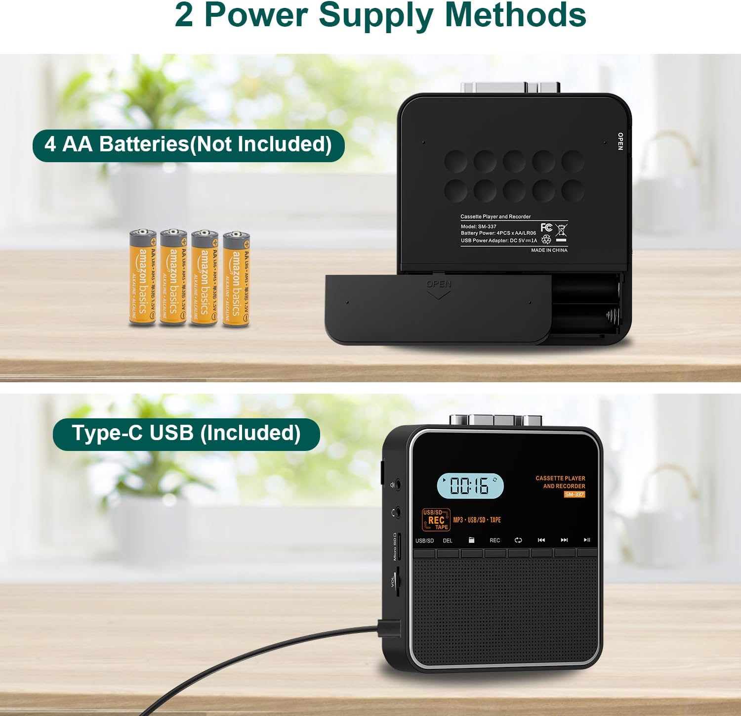 Cassette Tape Player Recorder, Cassette to MP3 Converter, Record to Cassettes/USB/SD Card, LCD Display, Power by USB C or AA Battery, Built-in Speaker, Headphone Jack and Mic