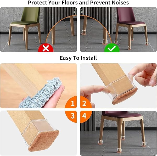 Protectores de Suelo para Patas de Silla 28-37mm, 16 Tapas de Silicona pequeñas para Patas de Silla con Fieltro, Fundas de protección para Patas de Silla de Silicona, Protectores para Patas de Silla - 4