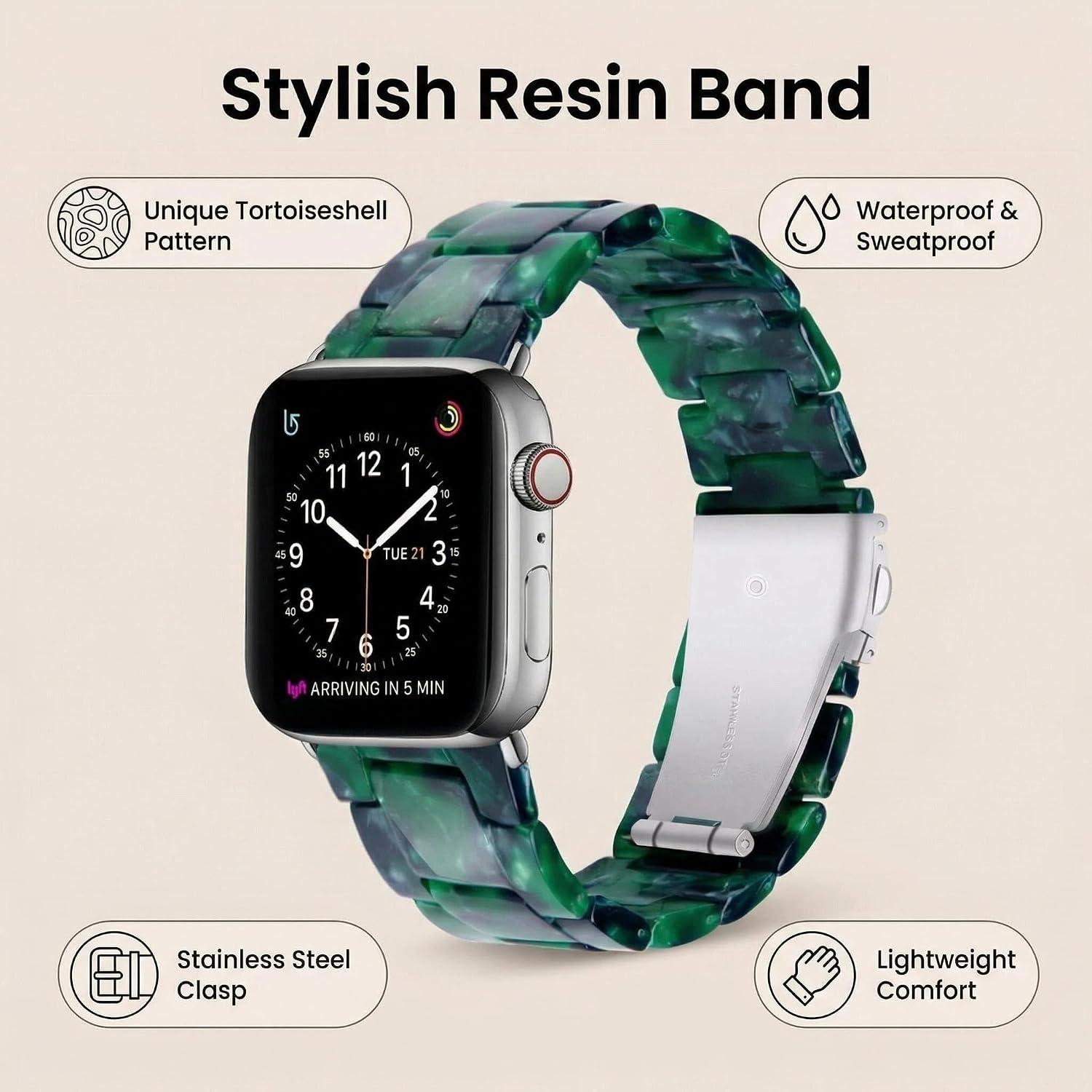 Resin Band Compatible with Apple Watch Series 7/8/9/10/11 41/40/38mm, Women Fashion Strap for iWatch, Lightweight Bracelet Wristband Replacement Ivory White-Rose Gold
