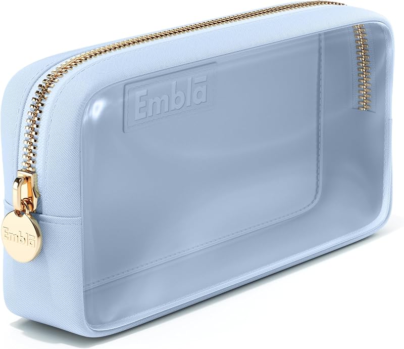 Necessaire de maquiagem Embla em nylon e PVC transparente, com zíper, cor Sky, Pacote com 1
