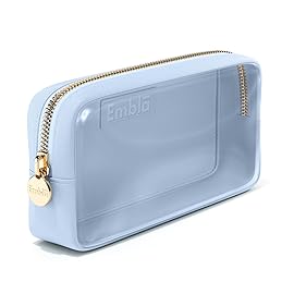 Embla London Makeup Bag Cosmetic Case, Clear Zipper Make Up Pouch and Toiletry Travel Tote, Cute Skincare Pouches for Women Girls, Preppy Purse Cosmetic Organizer, Small Makeup Bags, Sky Blue