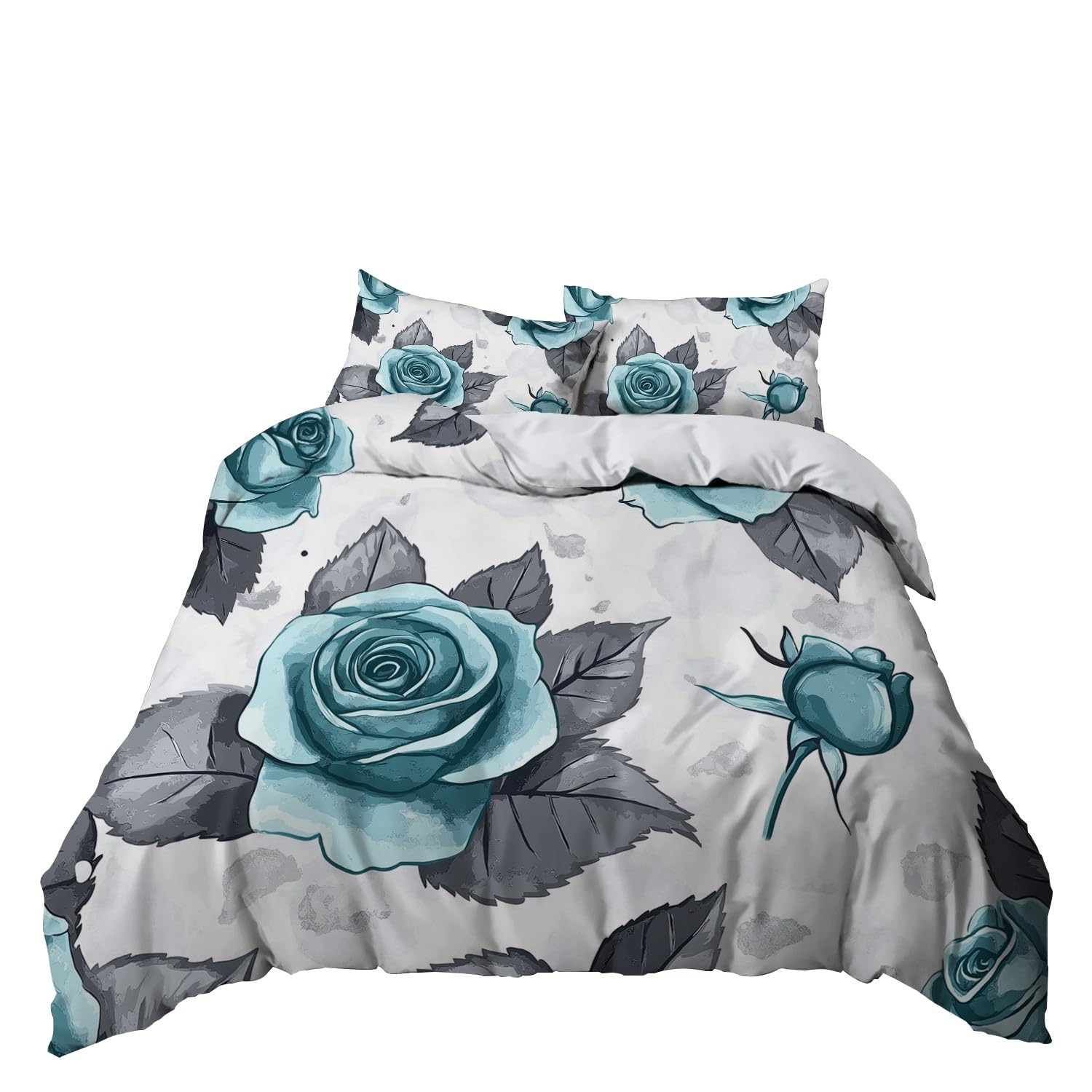 Funda nórdica 150 x 200 cm, Juego de Ropa de Cama para Rosa Gris Turquesa 3 Piezas, Incluye 1 Funda nórdica y 2 Fundas de Almohada 50 x 75 cm