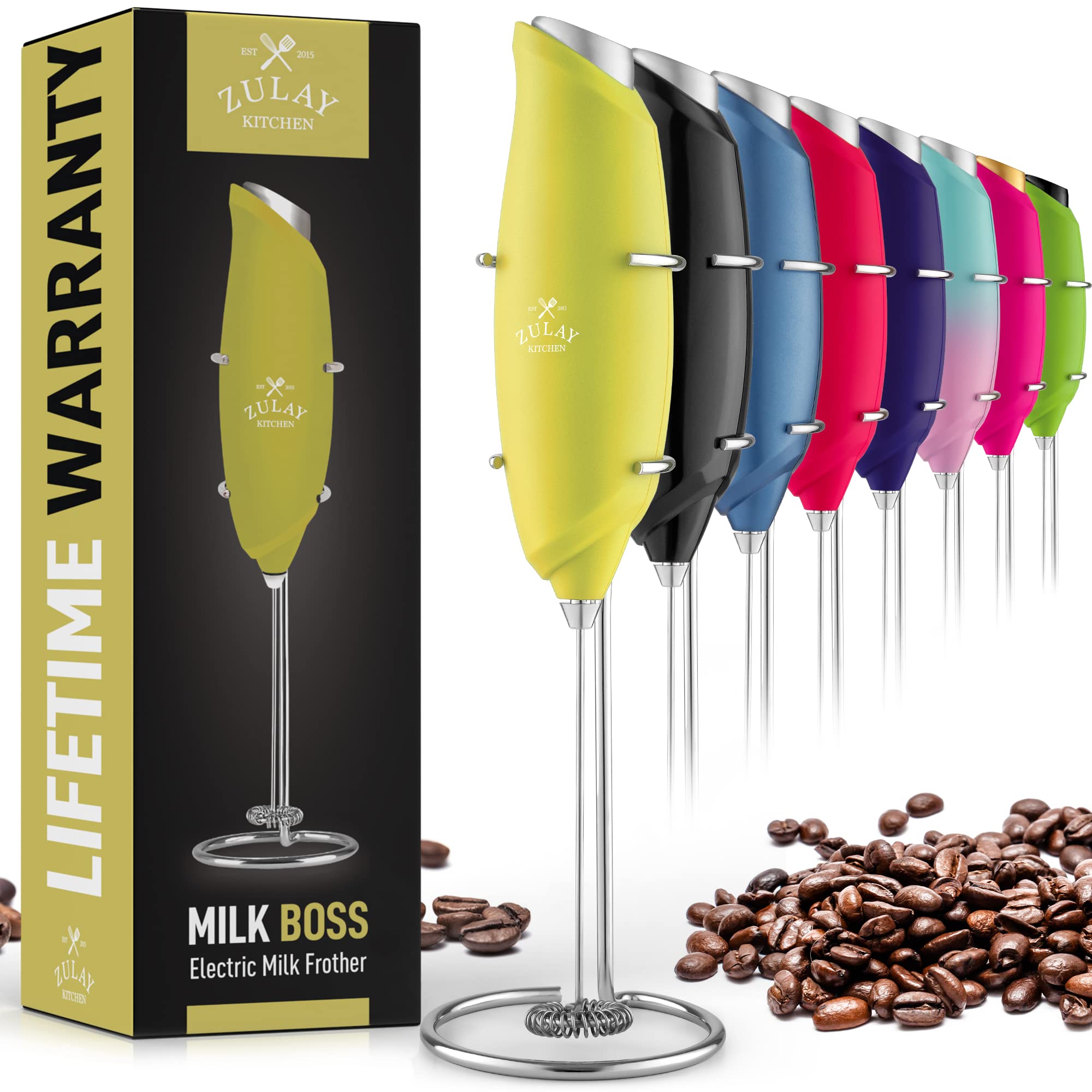 Zulay Executive Series - Espumador de leche de regalo para café con acabado lujoso y radiante, espumador de café de mano, espumador de leche eléctrico de mano para lattes (verde azulado y rosa — view 10