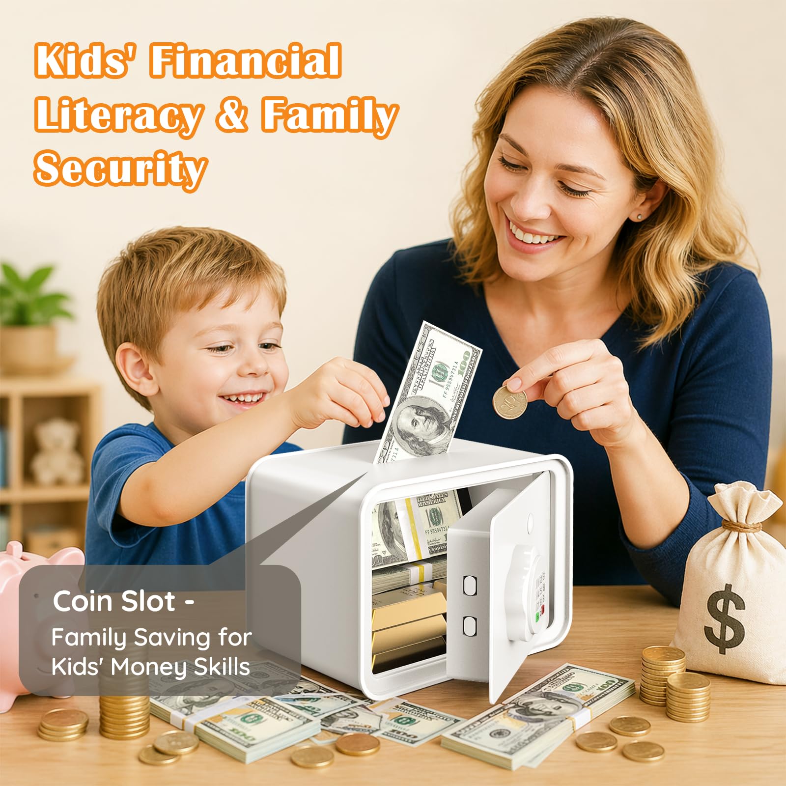 Mini coffre-fort électronique pour pièces de monnaie, tirelire pour enfants, petits coffres-forts électroniques pour garçons et filles, cadeau idéal pour Noël, anniversaire, autocollants à faire