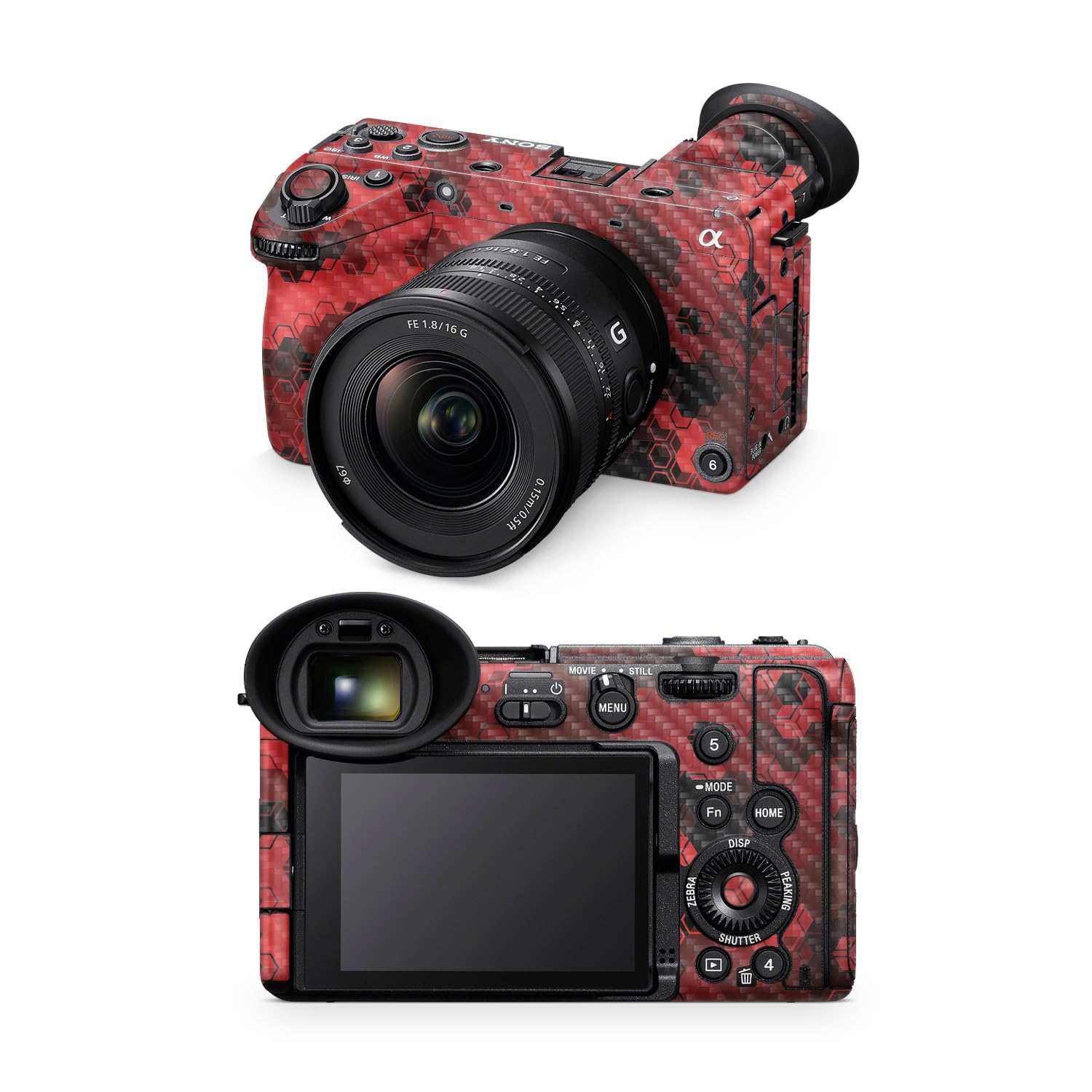 Carbon Fiber Camera Skin Compatible with Sony FX2 Digital Camera (2025) - Red Hexa Camo - Premium 3M Vinyl Protective Wrap Decal Cover - Easy to Apply | Crafted in the USA by MightySkins