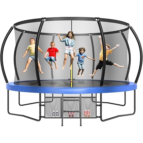 12/14/15/16FT Outdoor Recreational Trampoline for Kids & Adults | Trampoline with Basketball Hoop, Sprinkler, Light, Net and Stakes, Backyard Recreational Equipment, ASTM Approved