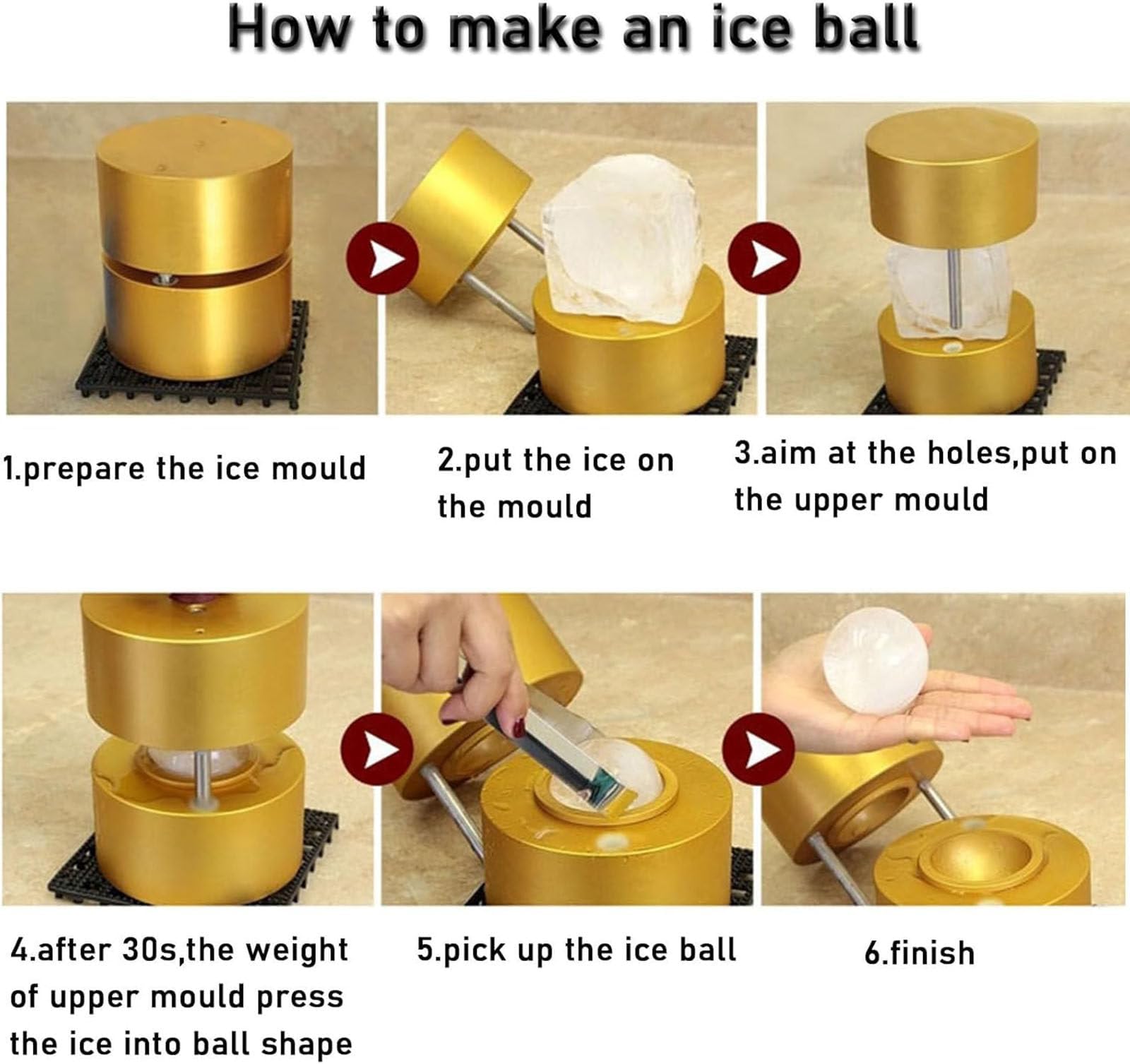 Máquina para hacer bolas de hielo de grado profesional para whisky y cócteles, perfecto para bares y restaurantes, prensa de 60 cm