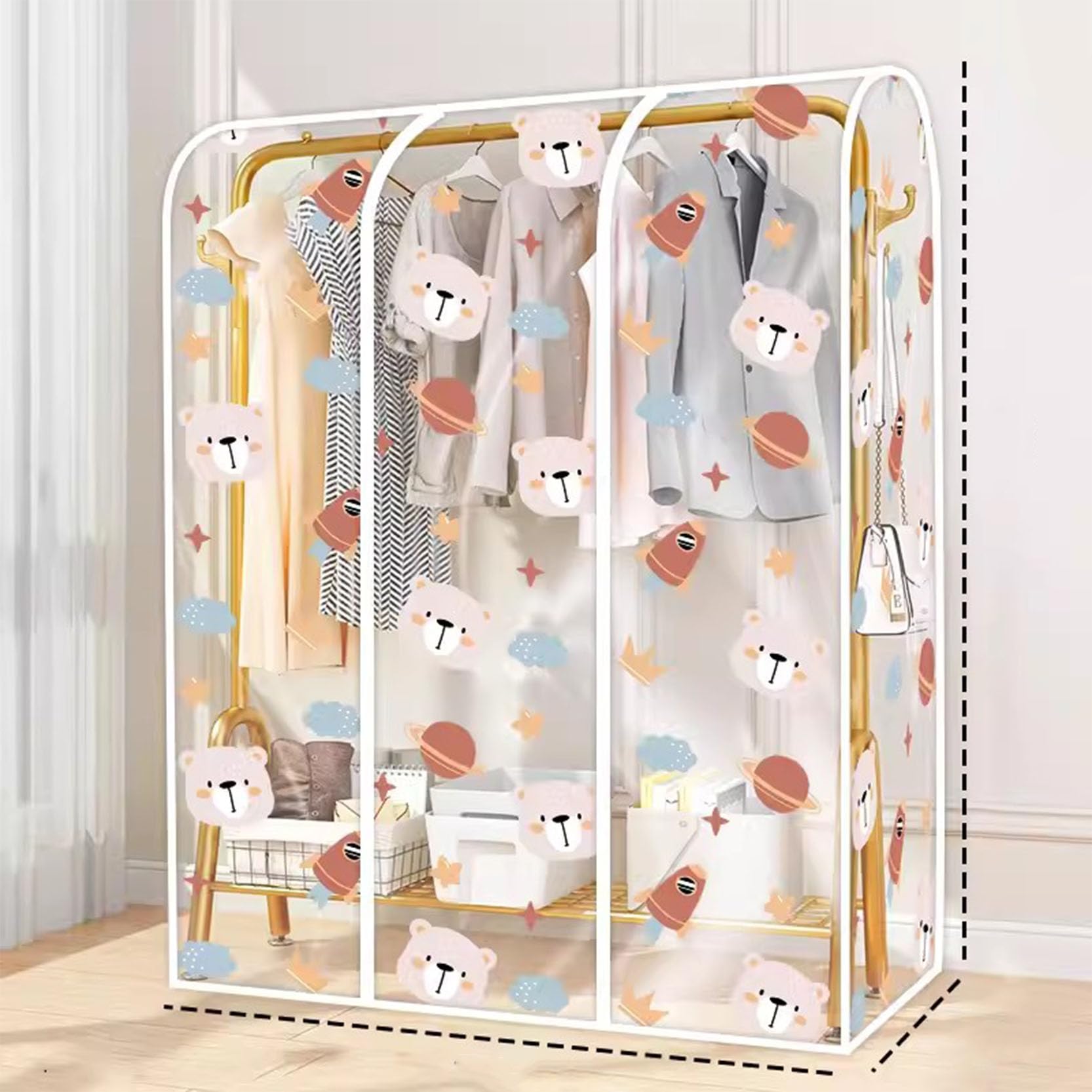 WABMJGW Clothes Rail Cover Dustproof Waterproof,Clear/Translucent Garment Rack Cover with Zip,Width 3.93/4.92/5.90 ft Garment Coat Hanger Protector,Deep 1.64 ft,A-180x50x150cm