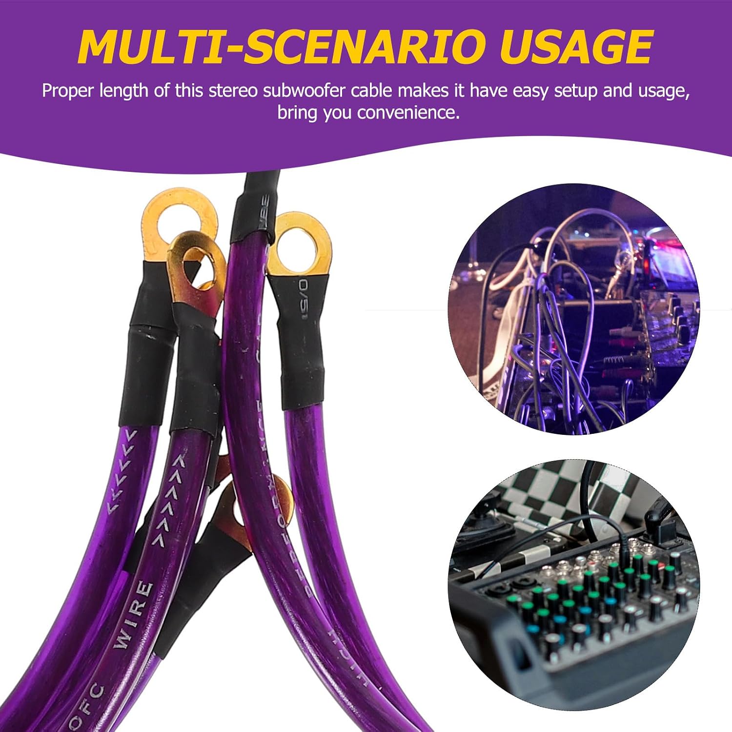 5pcs Purple Stereo Audio Cables with Plastic and Copper Material, Stable Signal Transmission and Compatible with Audio Devices, for Home Stereo and Car Speaker Connections