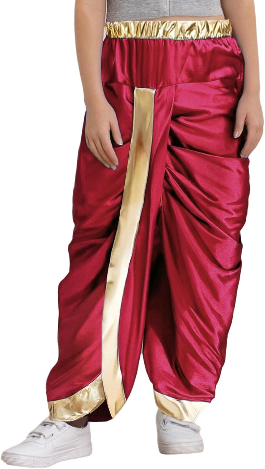 ACSUSS Kids Boys Satin Indian Dhoti Pants Metallic Elastic Waist Draped Harem Baggy Yoga Hippie Dance Trousers
