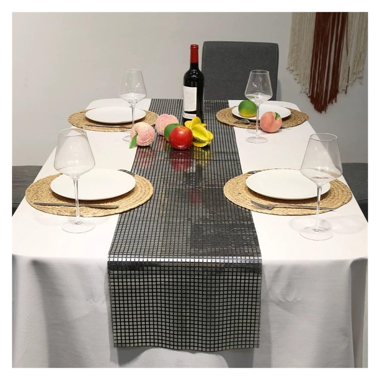 Disco Table Runner 1PC Party Sequin Tablecloth Solid Color Glitter Fold Hotel Wedding Birthday Table Decor 30x180cm(Black silver,30x180cm)