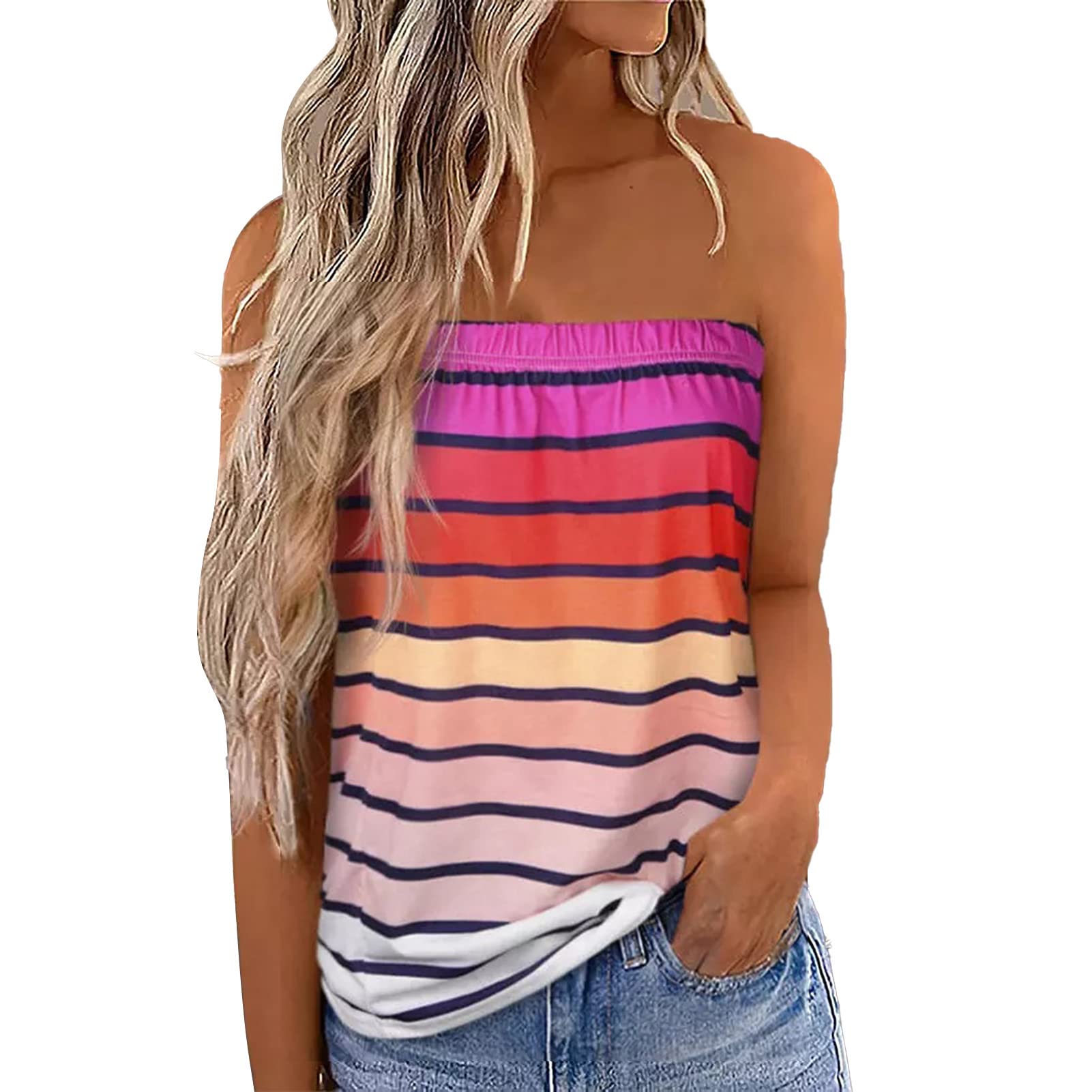 Delle Donne di Estate Sexy Del Tubo Top Off Spalla Senza Maniche Magliette E Camicette Senza Spalline A Fascia Boob Camicetta Della Camicia Della Spiaggia Della Maglia A Fascia Top Tubo(S-Multicolore)