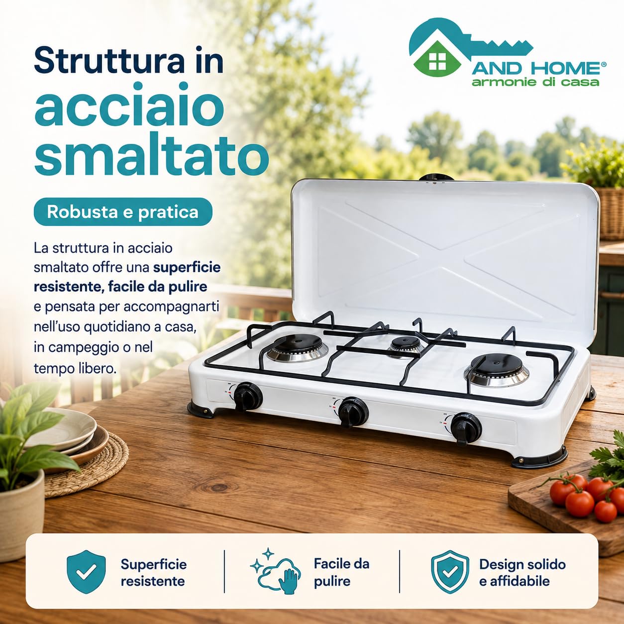 Fornello a Gas GPL 3 Fuochi - 2,9 kW - Portatile in Acciaio Inox