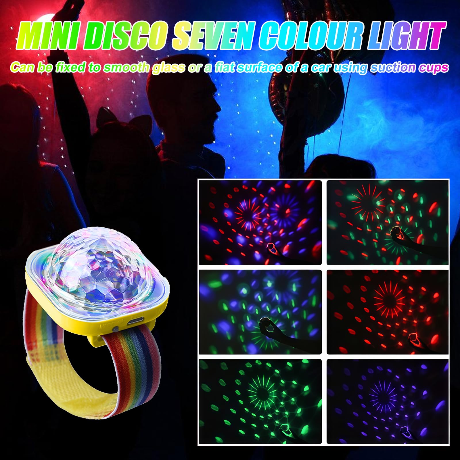 Bola de discoteca con luz para fiestas: WIYETY 8 unidades, 5 modos, mini lámpara LED portátil con ventosa, carga USB, luz para fiesta, coche, baile