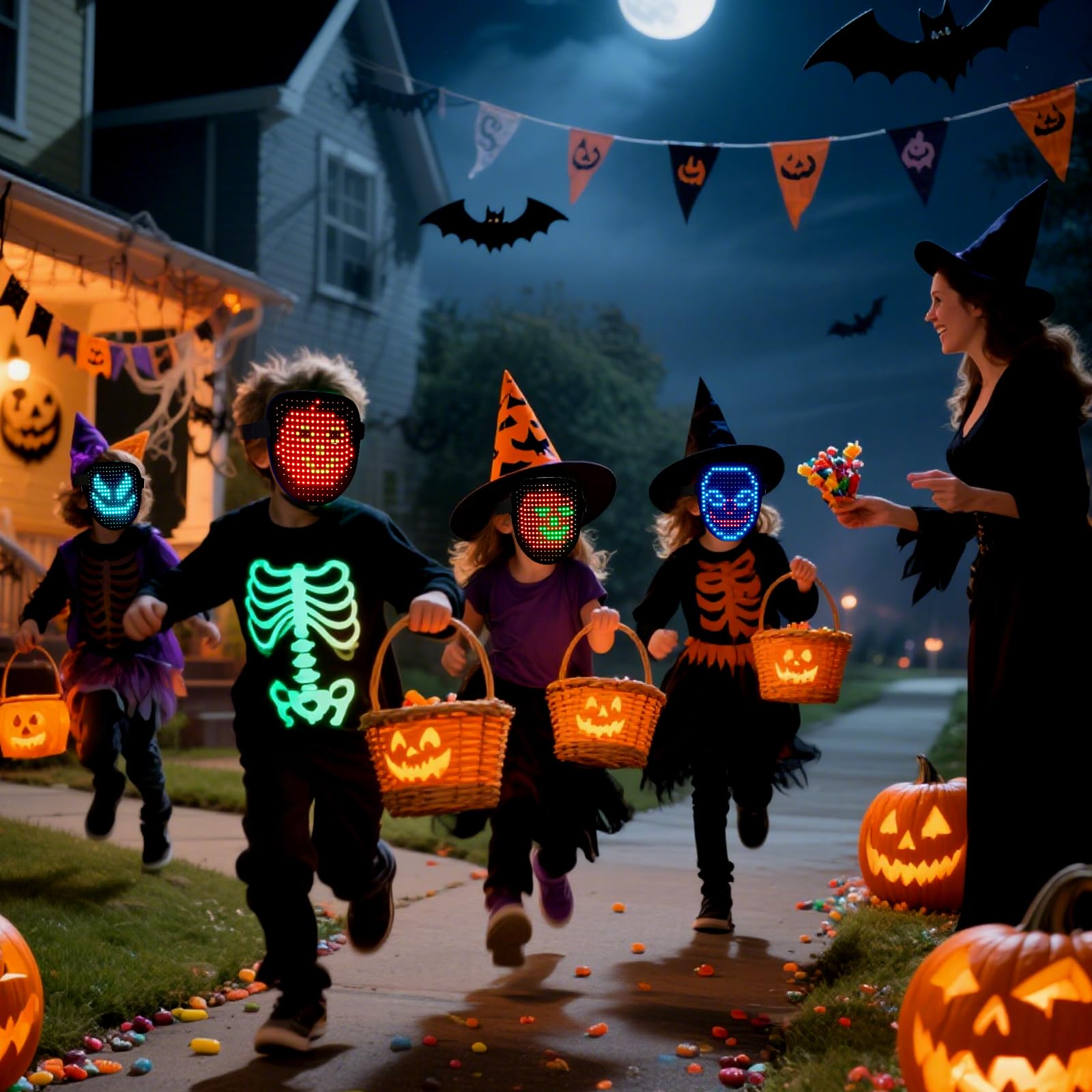 arscniek LED Light Up Mask Gesture Control Halloween Costume for Teens Kids