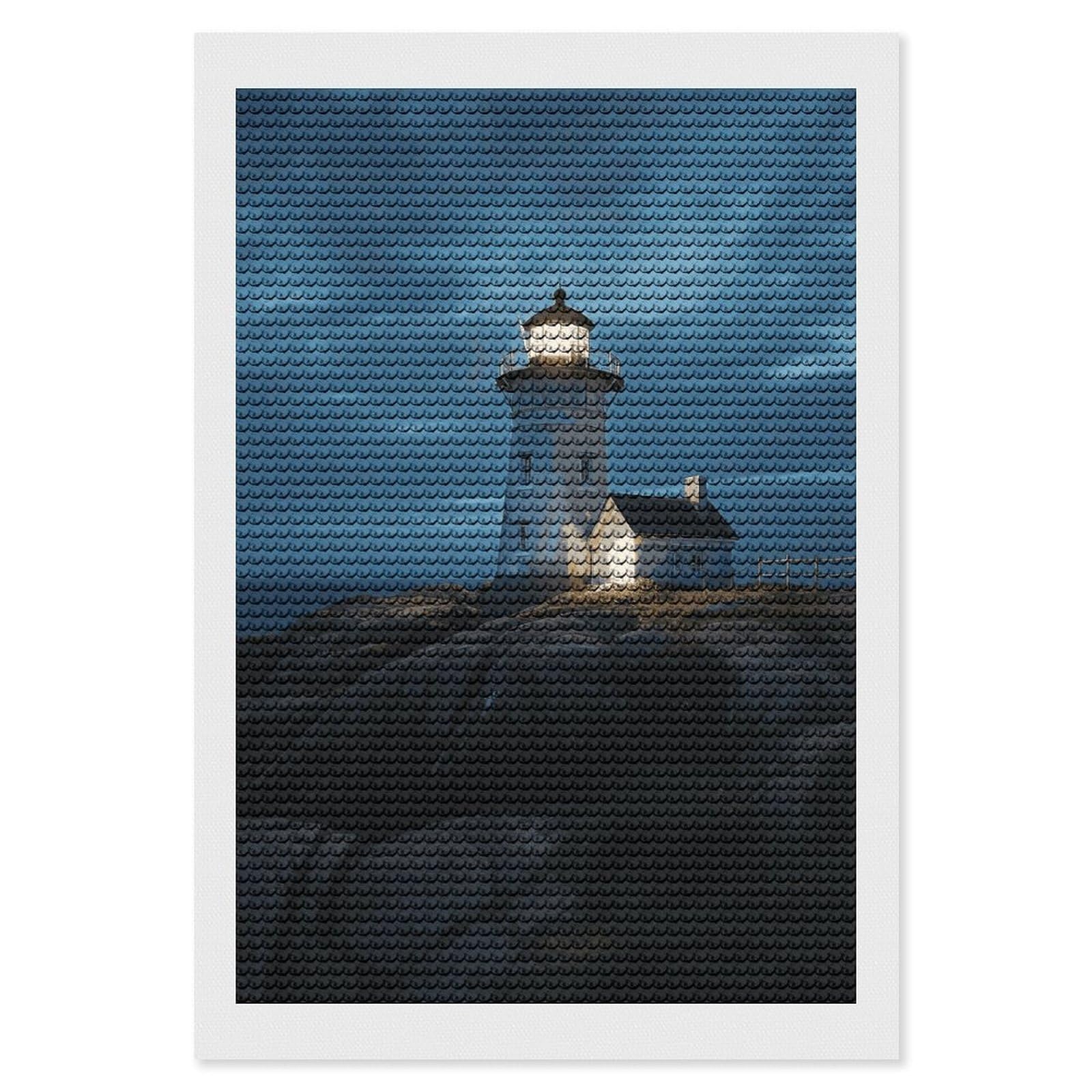 DWVTSLH Lighthouse at Night Diamond Painting Kits for Adults, Personalized Diamond Photo Art Full Drill, DIY 5D Diamond Art Painting Kits for Beginners, Home Wall Decor 8"x12"