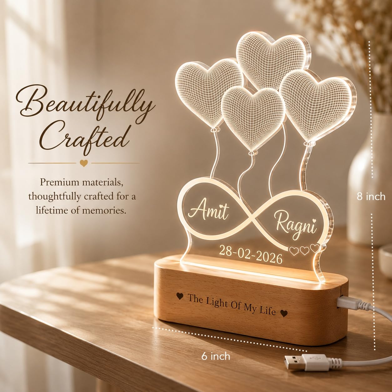 ZOCI VOCI Personalized Lamp for Couples with Custom Name & Date Engraving, 3D Illusion Heart Lamp, Romantic Gift for Wife & Husband, Wedding, Anniversary & Engagement 1