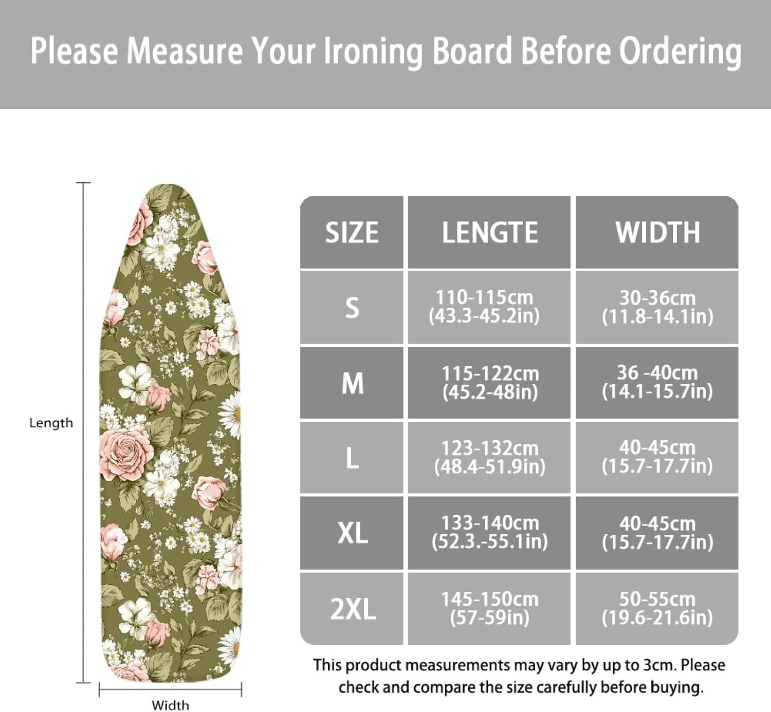 Iron Board Cover with Padding Standard Size Light Green Leaves Padded Ironing Board Covers 15x54 Heat Reflective Extra Thick Wide Non Stick Scorch and Stain Resistant Heatproof