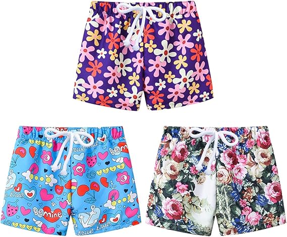 Amazon Lserver キッズ ショートパンツ水着 男の子 女の子 3枚セット サーフパンツ ボーイズ ガールズ 水陸両用 速乾 練習用 競泳 水遊び 夏 小学生 可愛い動物柄 花柄 水着 通販