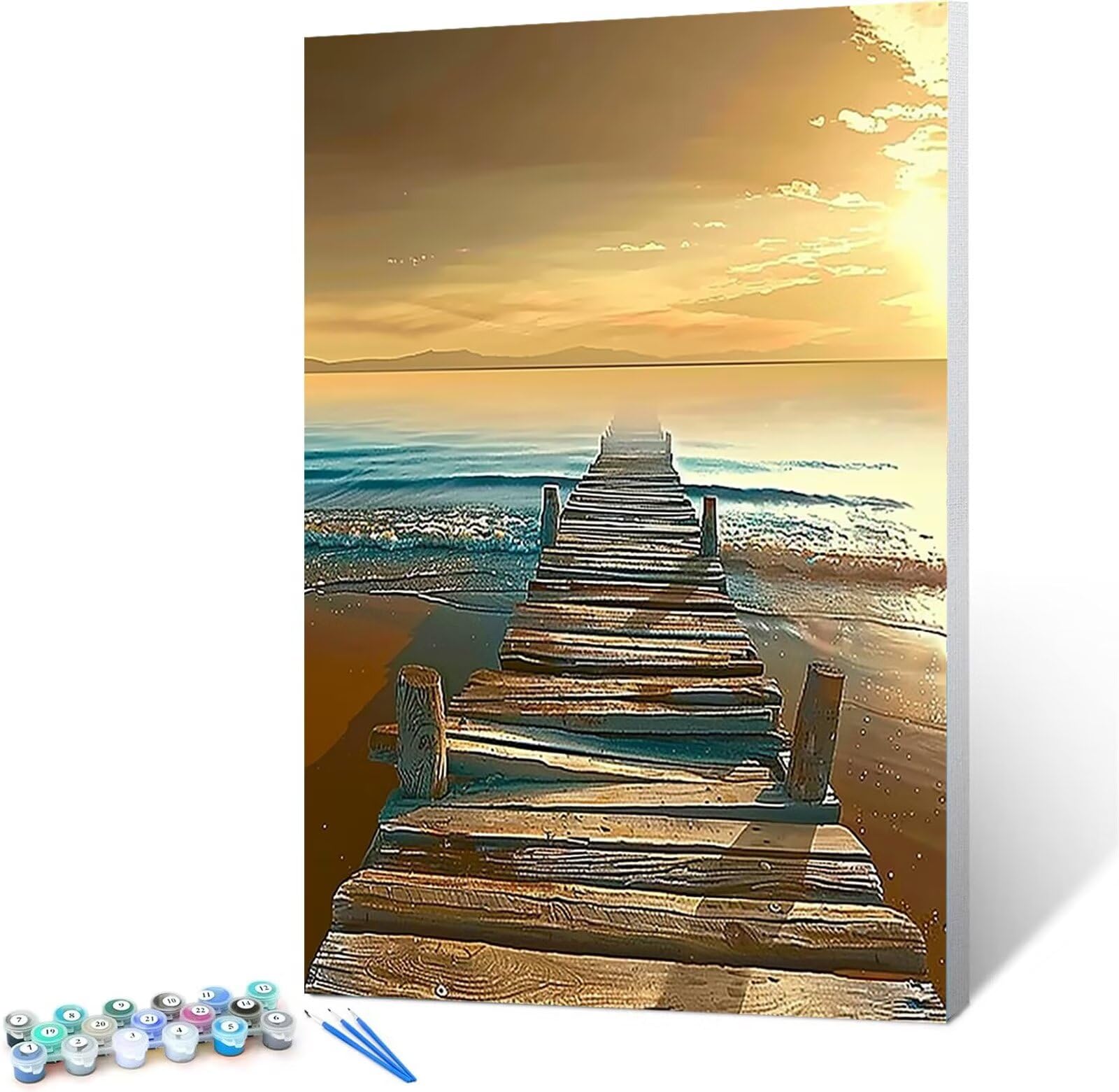 Peepezo Malen Nach Zahlen für Kinder, Erwachsene und Anfänger, DIY Seebrücke Malen Nach Zahlen für Mädchen und Jungen, Idyllisch Zentimeter, Ohne Rahmen - Kinder ab 6 Jahren 60x80cm (mit Rahmen)
