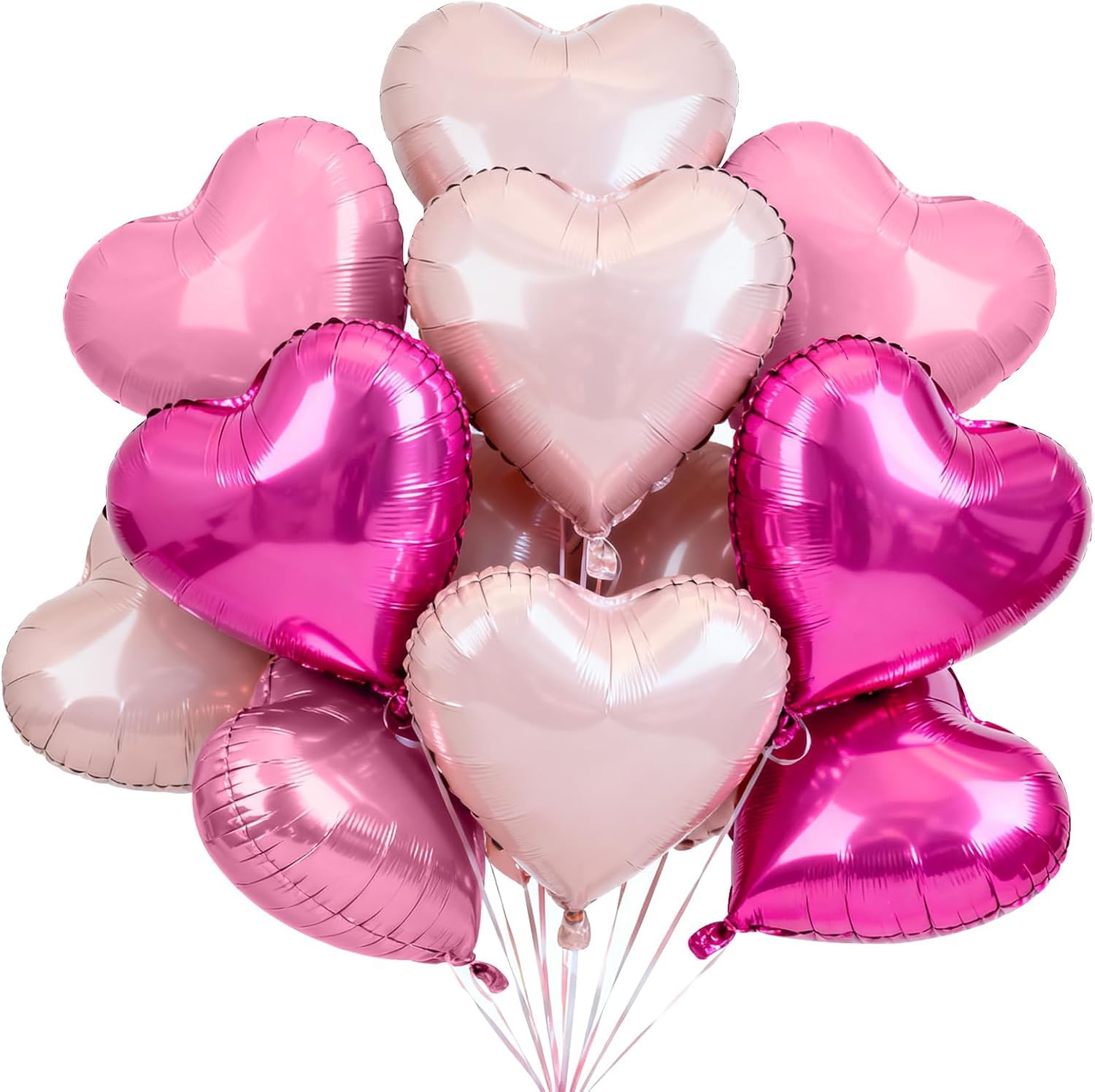 DecoGlee 30Pcs 18 Inch Rose Hot Pink Light Pink Balloons Heart Shape Foil Mylar Banners Decoration for Birthday Valentine's Day Wedding Bridal Shower Anniversary Engagement Party Supplies