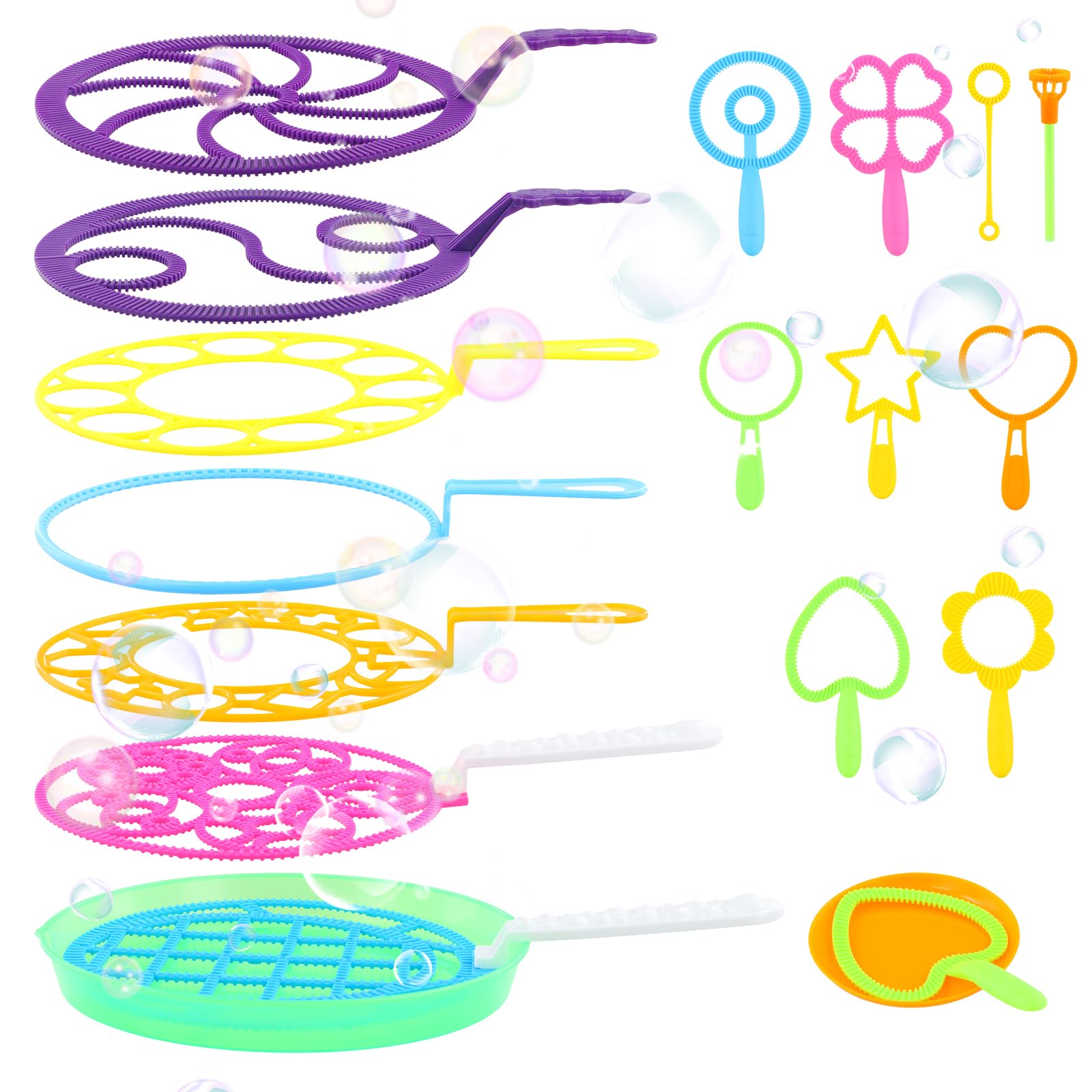Volumoon 18pcs Large Bubble Wands Set, Bubble Wands for kids, Multiple Sizes Bubble Maker with Tray Big Bubble Wand, Large Bubble Wand Giant Bubble Wand, Outdoor Giant Bubble Wands Kit for Kids