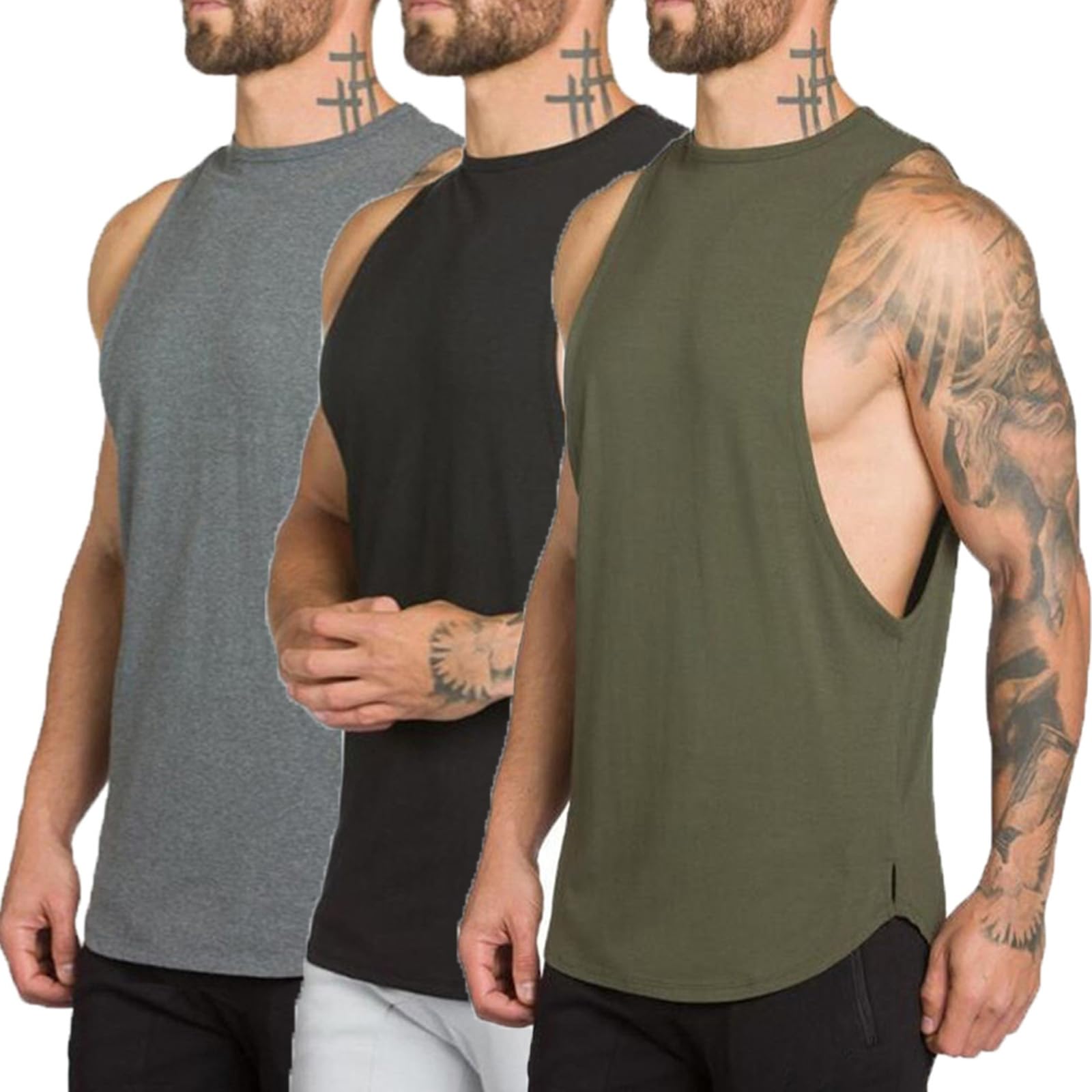 ZUEVI Men's Muscle Cut Off Tank Tops Bodybuilding Fitness Sleeveless Gym Shirts Workout Stringer Tee Shirt