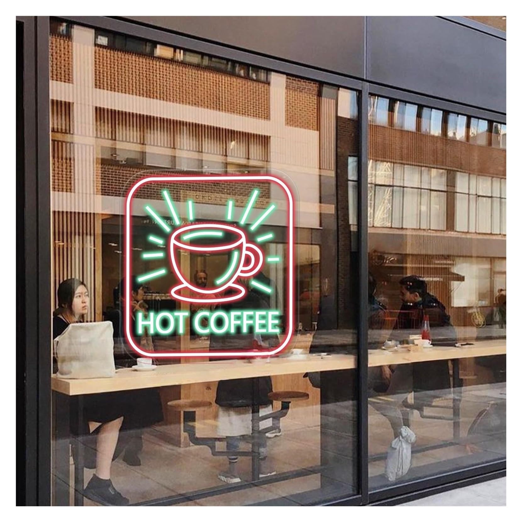 Rongch D Hanging Art Signs Hot Coffee Neon Sign,Suitable For Cafe Window Isplay Wall Ecor With Immable 40Cmx40cm(D)