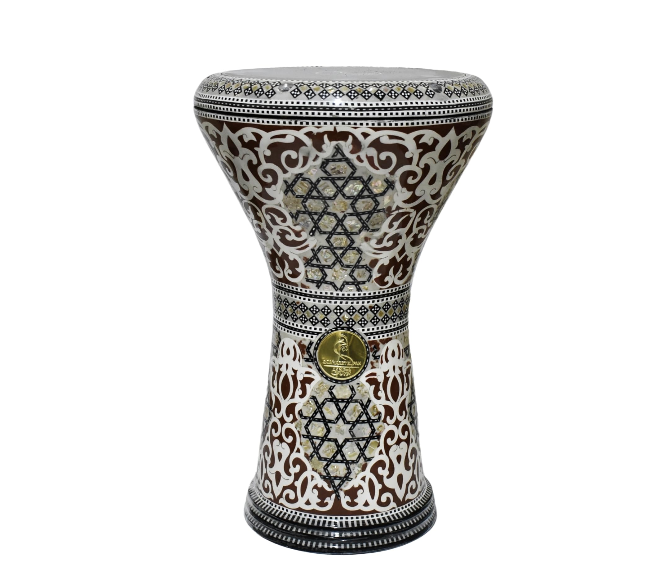 New Gawharet El Fan Drum Darbuka tabla doumbek 17/17.5 inch inlaid mother of pearl Egyptian musical instrument (Brown Silhouette)