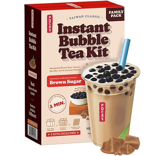 Pocas Kit de té de burbujas, azúcar morena té de leche instantánea en polvo con auténticas perlas de tapioca para té de burbujas instantáneo, 5 kits