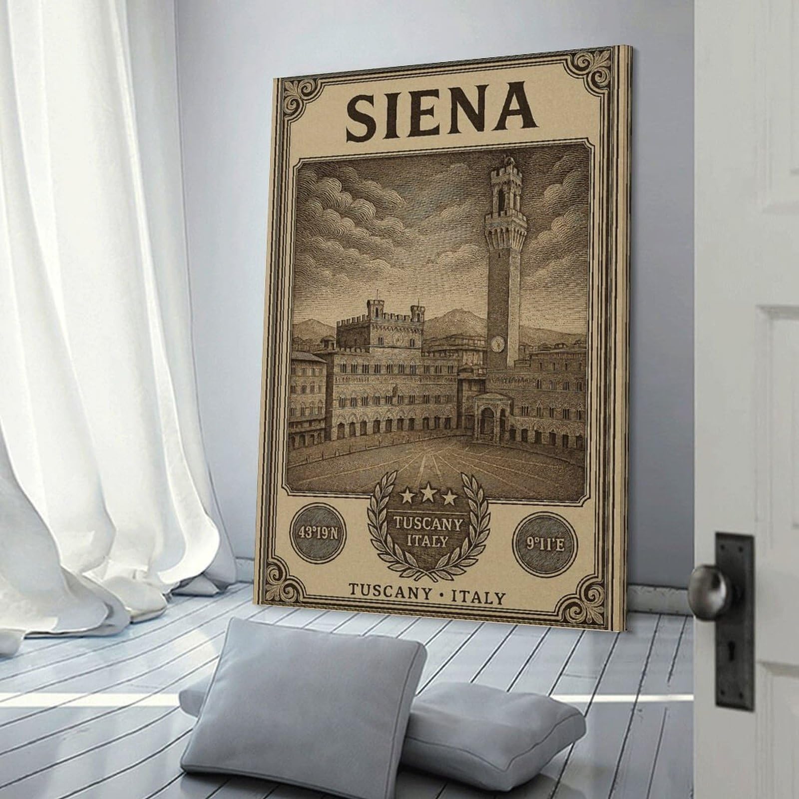 Junmoney Decorative Canvas Print Siena, Tuscany, Italy Vintage Travel, 24x36inch(60x90cm), for Living Room, Bedroom Or Home Office, Home Decor Gift with Stylish Appeal