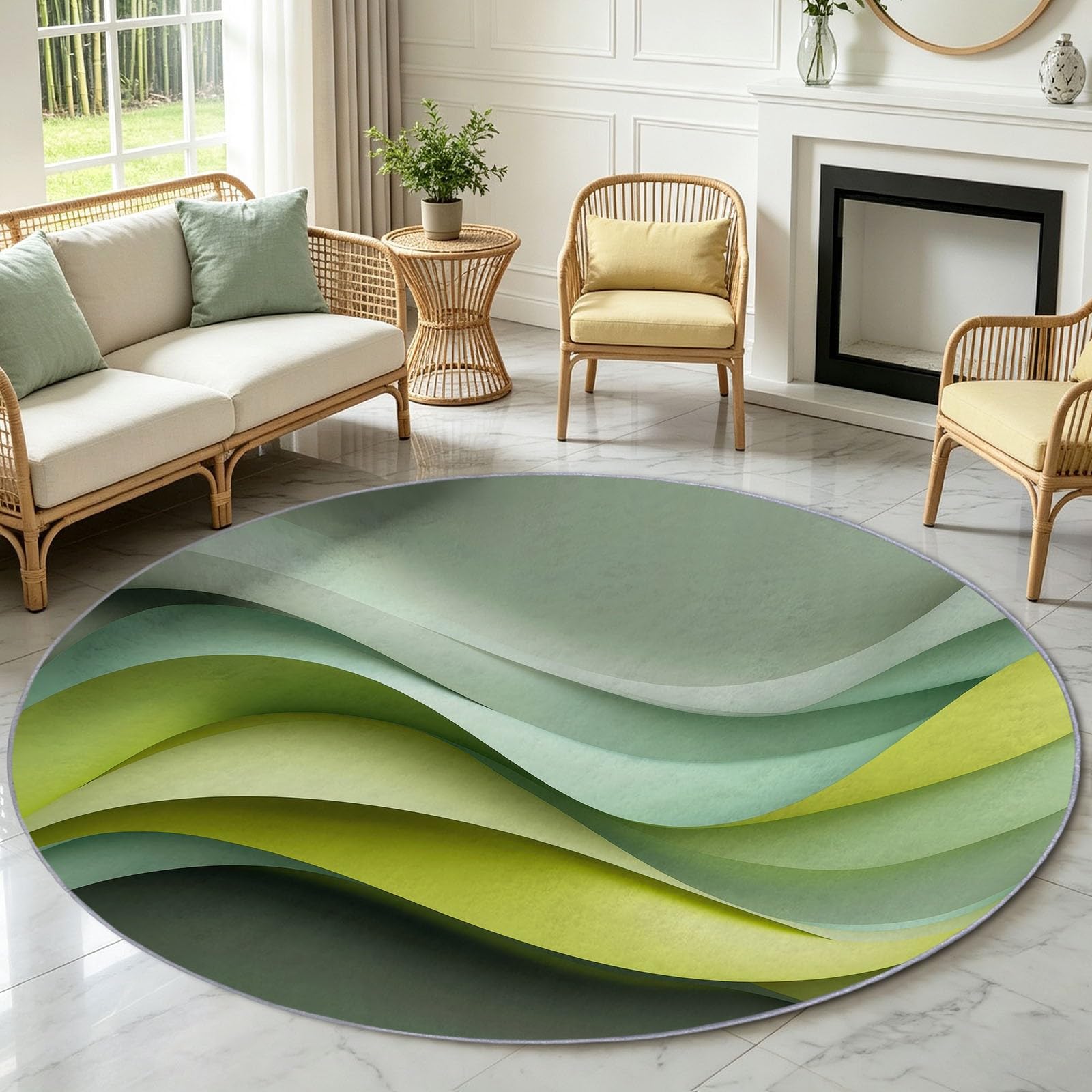 Tappeto rotondo moderno geometrico ombré ondulato, 60 cm, morbido, lavabile in lavatrice, per interni, antiscivolo, a pelo basso, per soggiorno, cucina, camera da letto, sala da pranzo, decorazione