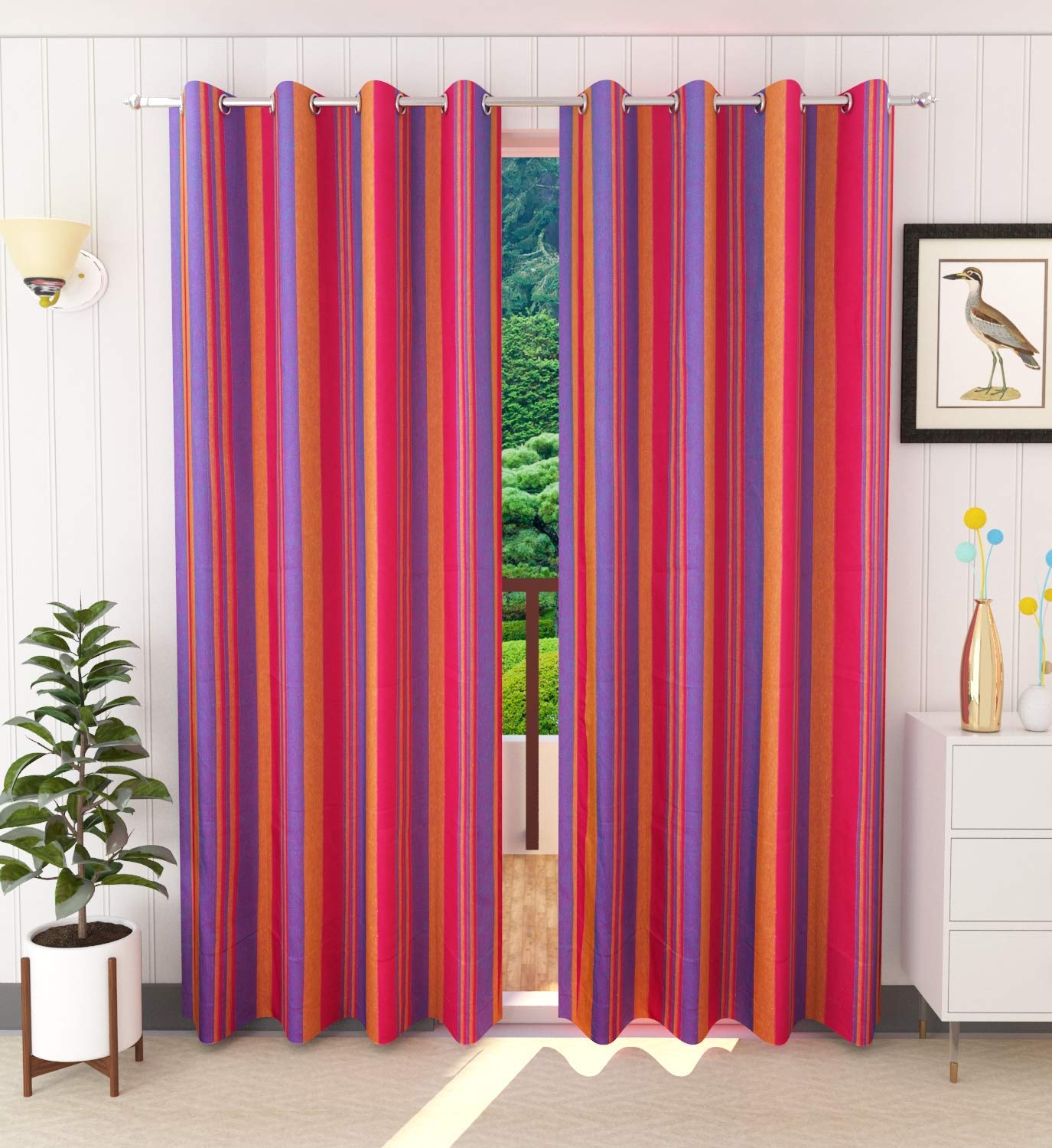 RANGBHAR Handloom Cotton Curtains for Door, Single Curtain 7 Feet, Pack of 1 with Eyelets, (Pink, Door - 7 Feet X 4 Feet)