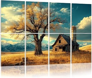 Art Acoustic Panels Old Idaho Farm House Tree Wooden Mountain Range Dry Grassy Field 8 Pack Decorative Sound Absorbing Wall Panels 48x32" Noise Canceling Soundproof Padding Room Decor for Office