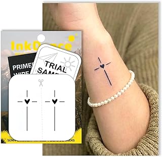 Inkdance Faithful Heart minimalist cross semi-permanent tattoo set