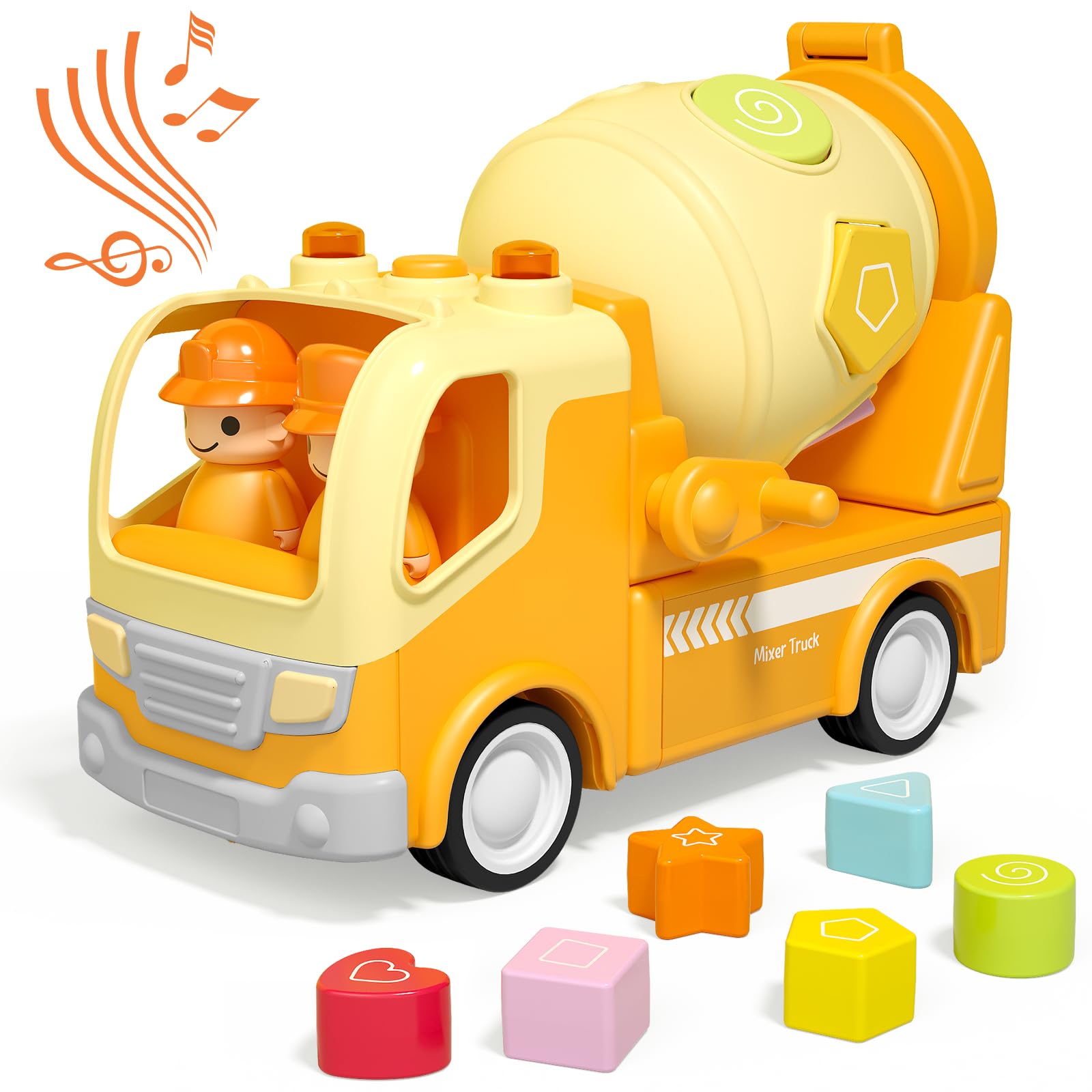 Cement Mixer Truck Construction Car Toys For Kids, Construction Car with Sound and Light, Shape Sorter Learning & Education Preschool Vehicle for 18M+ 2 3 4 5 Years Old Boy Christmas Birthday Gift
